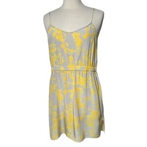 Aaron Ashe Strappy Silk Floral Mini Dress Grey Yellow SZ L